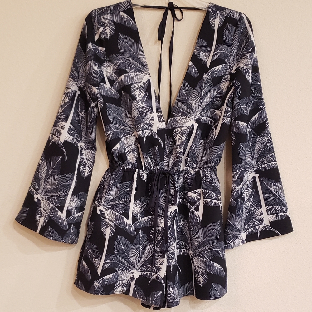 LUCY PARIS Tropical Palm Shorts Romper Small